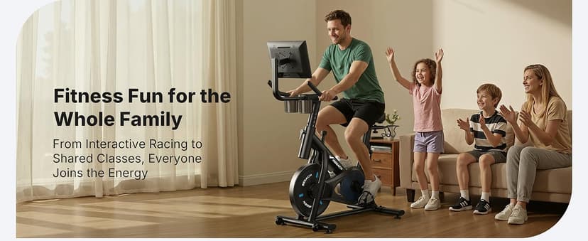 MERACH Exercise Bike, Brake Pad Stationary Bike with Exclusive App, Low Noise Indoor Cycling Bike with 300lbs Weight Capacity, Tablet Mount and Fitness Courses for Weight Loss