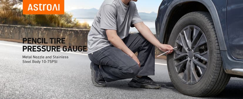 AstroAI Pencil Tire Pressure Gauge 2 Pack 10-75PSI, Calibrated to ANSI B40.1 Grade B (2%), Stainless Steel Body, Metal Made Nozzle 3 Measurements for Cars, Bikes, Vehicles