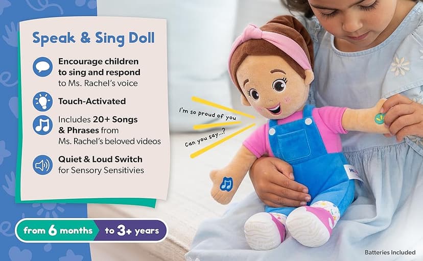 Ms. Rachel Speak & Sing Doll 16” Tall Interactive Toy with 4 Songs & 16+ Phrases, Toddler Toys for Girls & Boys Ages 6 Months to 3+ Years