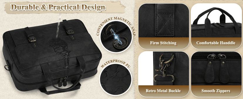 RAINSMORE Messenger Bag for Men 16 Inch Laptop Bag Vintage Leather Waterproof Laptop Briefcases Large Computer Satchel Bag