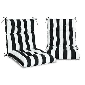 Only choice High Back Adirondack Chair Cushion Set of 2-44”x 22”x 4” Waterproof, Fade-Resistant Outdoor Rocking Chair Cushions for Patio, Garden, Porch (2, Yellow White Stripes)