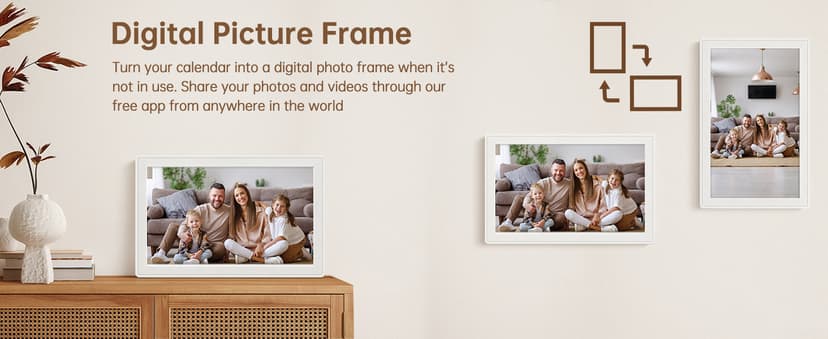 Real-time Google, Outlook and iCloud sync keeps every family member organized, with meal planning and no subscription fees. 15.6" Digital Calendar Wall Touch Screen, Chore Chart, Photo Frame, Bases B0GBVS5NX1