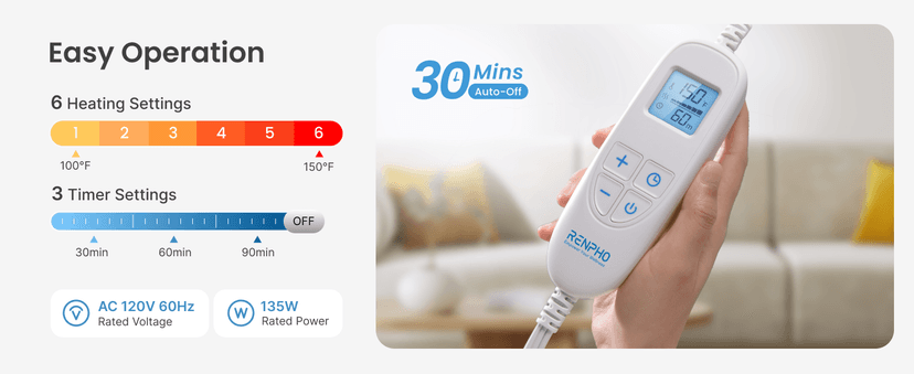 RENPHO Electric Heating Pad for Back Pain Relief, Birthday Gifts for Women Men Mom Dad Elderly, FSA Eligible Items Only List, Large Heat Pad for Neck and Shoulders, 24"x33", ETL Certified, Gray