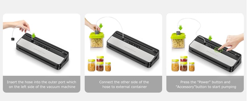 Bonsenkitchen Vacuum Sealer, Multi-Functional Food Sealer with 1 Roll Bag+ 5 Bags, Bag Storage | Built-in Cutter, Silver-Stainless steel