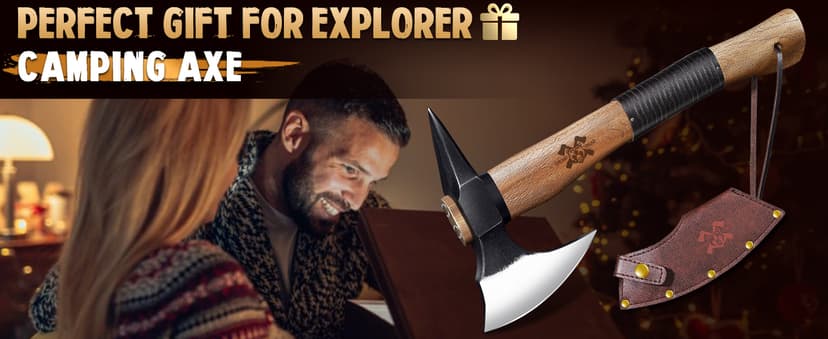 Grumpy Bear 15" Camping Hatchet, Survival Axe with Sheath, High Carbon Steel and Wood Handle, Anti-Slip Grip – Ideal for Bushcraft, Wood Splitting & Outdoor Adventures