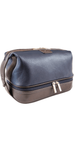 Vetelli Leather Toiletry Bag for Men - Water Resistant, 2 Zippered Internal Pockets, 2 Snap-Fastened Internal Pockets, and Hanging Hook.