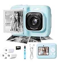 Kids Camera, 1080P Instant Digital Print Camera for Kids, Christmas Birthday Gifts for 4 5 6 7 8 9 10 Year Old Girls Boys, Portable Toy with 32GB SD Card & 3 Rolls Printing Paper, Purple