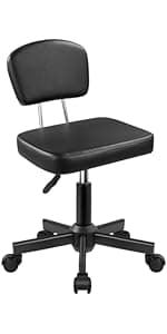 WKWKER Rolling Stool with Wheels Swivel Stool with Back Height Adjustable Chair PU Leather Rolling Chair Ideal for SPA Salon Home Office Drafting Work (Black)