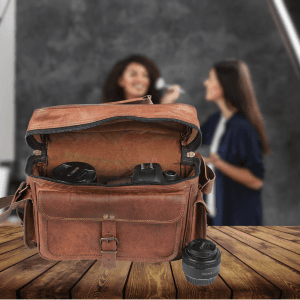 Leather Messenger Bag for Camera - Vintage Shoulder Satchel Camera Bag for DSLR, Canon, Nikon, Fuji Cameras - Travel, Portable Photography Bag