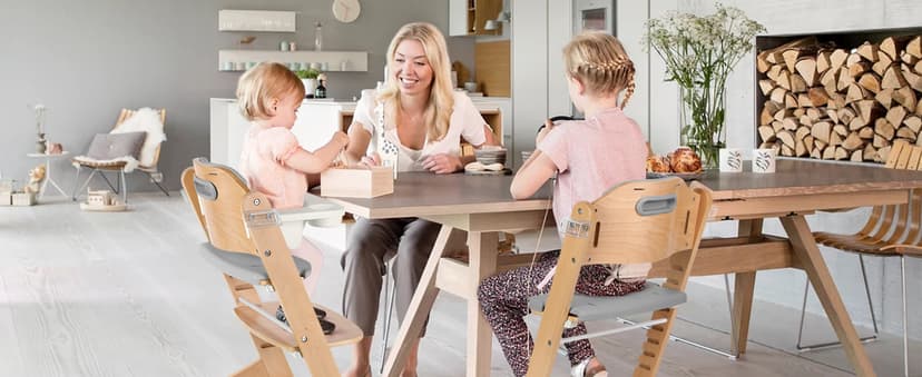 Cowiewie 3-in-1 Convertible Natural Wooden High Chair for Babies & Toddlers 3-Tier Remove & 2 Adjustable Wood Tray & 8 Levels Adjustable, 2 Waterproof Cozy Cushions Grey