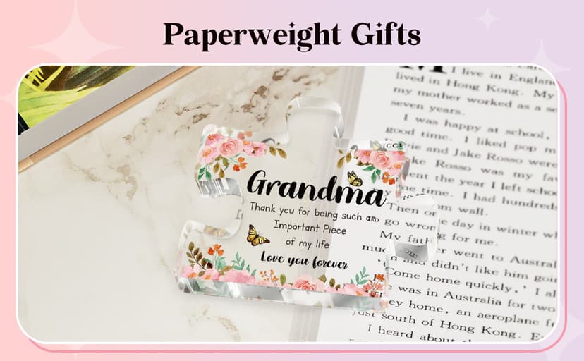 Grandma Gifts - Delicate Grandma Birthday Gifts from Grandkids - Engraved Acrylic Puzzle Piece 3.9 x 3.3 inch - Mothers Day Christmas Birthday Gifts for Grandma Grandmother, Ideas