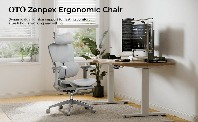 OTO Zenpex Ergonomic Mesh Office Chair, 1.96" Adjustable Seat Depth, Dynamic Lumbar Support, Extensible Footrest, Up to 300 lbs, 135° Recline Backrest for Home, Gaming & Executive Office