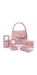 Baby GUND Play Soft Collection, My First Purse 5-Piece Plush Playset with Rattle, Mirror and Crinkle Plush Toys, Sensory Toy for Babies and Newborns, 8”