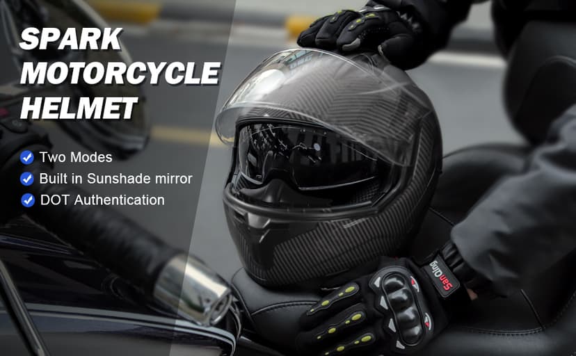 SPARK DOT Approved Modular Flip-Up Dual Visor Motorcycle Full Face Helmet for Adults Men & Women (Carbon Fiber, Large)