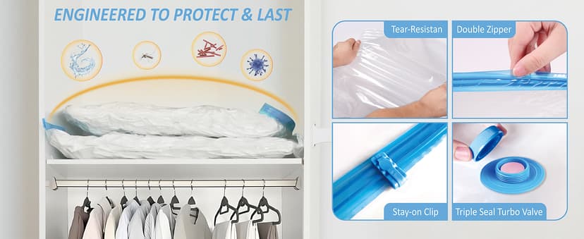 12 Pack Travel Vacuum Storage Bags with Rechargeable Wireless Electric Pump for Luggage, Suitcase, Carry-on Size Vacuum Seal Compression Space Saver Bags for Clothes and Clothing Travel