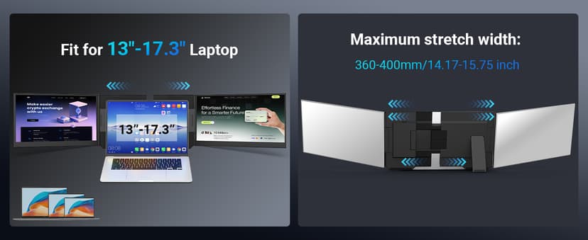 15.6" Laptop Screen Extender, 1080P FHD Triple Portable Monitor for Laptops, Ultra-Slim Travel Dual Monitor Fit for 13-17.3" Laptops, USB-C Plug&Play Extended Screen Compatible with Win/Mac/Android