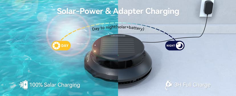 Y60 Cordless Solar Pool Skimmer - 2026 Automatic Robotic Pool Surface Cleaner with 360° All-Around Intake, Dual Charging, 12H Deep Cleaning for In-Ground & Above Ground Pools (Sepia)