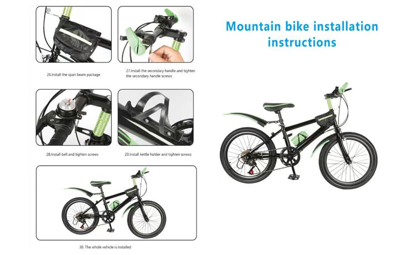 20 Inch Mountain Bike for Kids, Double Brake Bicycle High Carbon Steel Kids' Bicycles for Boys Girls Ages 8-12 Year Old