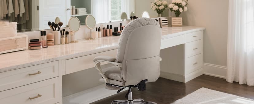 EMIAH Ergonomic Office Chair with Foot Rest Criss Cross Chair with Wheels Reclining Executive Office Chair Mid Back PU Leather Swivel Computer Chairs Lumbar Support for Home Office (Beige)
