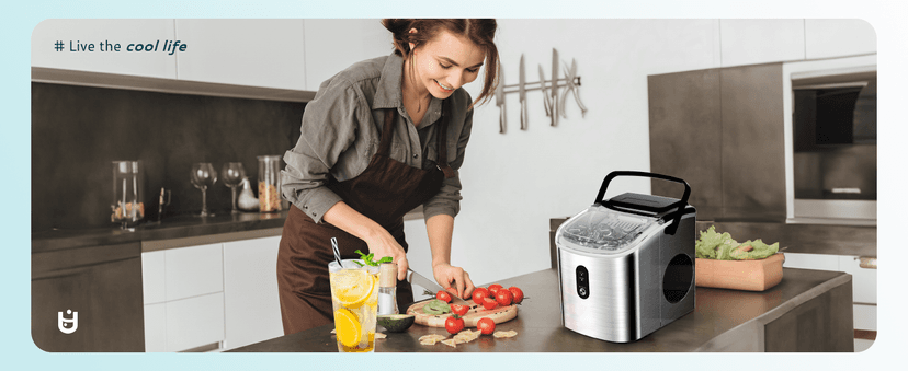 EUHOMY Ice Maker Countertop, Portable Ice Machine with Carry Handle, 26.5lbs Per Day, 9 Cubes in 6 Mins, Auto-Cleaning, with Basket and Scoop, for Home, Kitchen, Camping, RV (Silver)