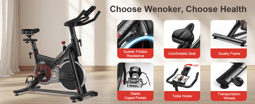 Exercise Bike for Home – 350LB Indoor Cycling Bike, Silent Stationary Spin Bike with App Sync, Adjustable Seat, LCD Monitor, Smooth & Quiet for Cardio Workout