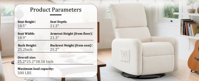 Korser 360° Rocking Chair, Nursery Rocker Chair with Side Pockets, Glider Nursing Chair with Steel Structure Base, Small Chair for Small Spaces, Sherpa Swivel Accent Chairs for Living Room, Nursing