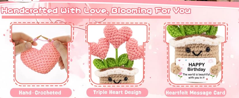 Crochet Birthday Gifts for Women – Inspirational Heart Planter Handmade Happy Birthday Gift for Women,Man,Mom, Sister, Best Friend, Coworker – Unique Gift Ideas for Her, Him, Birthday Decorations B0GWJBYTBJ
