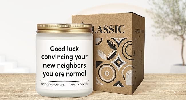 Niyewsor House Warming Gifts, New House/Home Candle, Funny Housewarming Gift for Friends, New Homeowner Gifts, First Apartment Essentials, Moving Away Gift, Handmade, 7oz