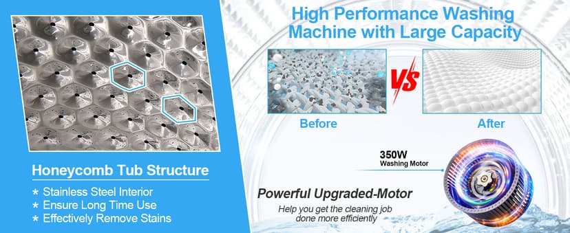 20Lbs Portable Washing Machine Nictemaw Portable Washer, 2.8 Cu.ft Washer and Dryer Combo with Drain Pump, 10 Programs 8 Water Level Compact Laundry Washer for Home, Apartment, RV, Dorms