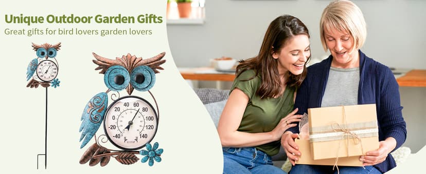 No Battery Needed Garden Stake Wall Art Gifts Idea Waterproof MUMTOP Outdoor Thermometer, Owl Outside Decor for Patio, Yard and Garden B09XB9V83S