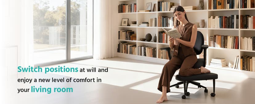 AreShark Criss Cross Office Chair with Armrest Wheels & Stretchable Rotating Footrest, Ergonomic Cross Legged Swivel Chair with Back Support& Adjustable Height for Yoga Kneeling Meditation Home Office