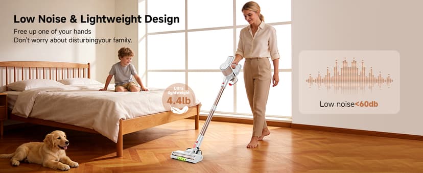 Honki Cordless Vacuum Cleaner, 500W/40Kpa Vacuum Cleaners for Home, Stick Vacuum Cordless with LED Display, Anti-Tangle & Wall Mount, 8 in 1 Lightweight Vacuum for Hard Floors Pet Hair(Gold)