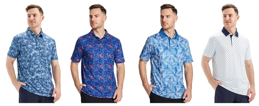 Golf Shirts for Men Dry Fit Short Sleeve Print Performance Moisture Wicking Polo Shirt