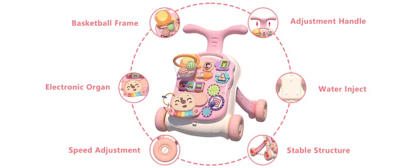 QDRAGON 3 in 1 Baby Walker and Activity Center for Girl, Learning to Walk, Sit to Stand, Early Educational Push Toys with Music Panel for Infant Toddler 12+ Months Pink