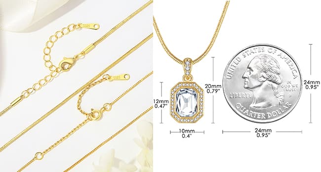 Christmas Gifts for Women 14K Plated Gold Necklace for Women Square Crystal Necklace with Snake Chain Gold Jewelry for Womens Birthday Gifts for Wife Birthstone Necklaces for Wife Jewelry for Girlfriend Gift for Anniversary Wedding Valentines Mother's Day