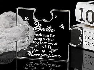 to My Bestie Gifts - Best Friends Christmas Birthday Gifts for Women Acrylic Puzzle Plaque Desk Decorations for Best Friend Sister Girls Women BFF Friendship Card - 3.35 x 2.76 Inch