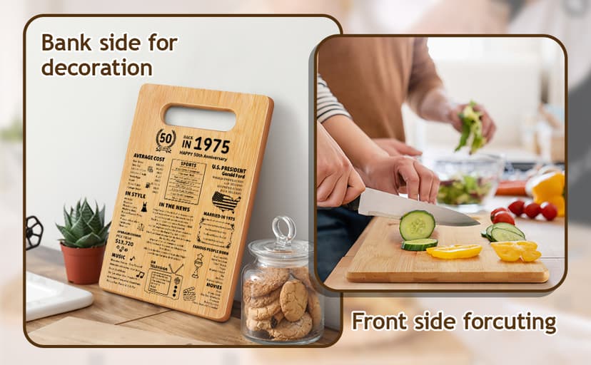 50th Wedding Anniversary Cutting Board Gifts for Women Men Marriage Gifts for Couple 1975 Poster Back In 1975 50th Anniversary Decorations 100% Organic Bamboo Pre Oiled 11"L x 7"W x 0.5"Th