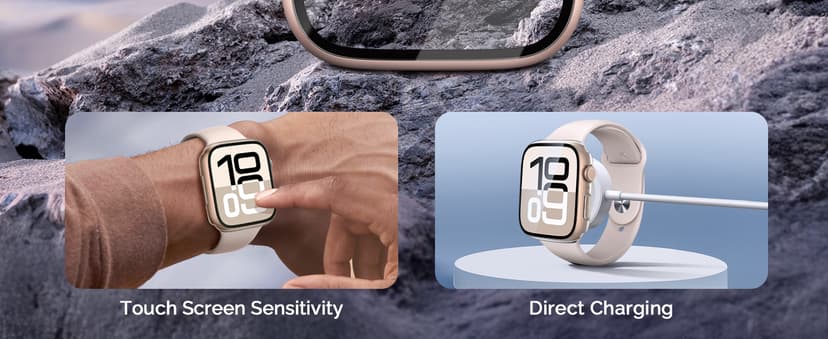 Misxi 2 Pack Tempered Glass Case Compatible for Apple Watch Series 11 (2025) Series 10 42mm, Hard PC Screen Protector Overall Protection Scratch-Resistant Cover for iWatch, 1 Rose Gold + 1 Transparent