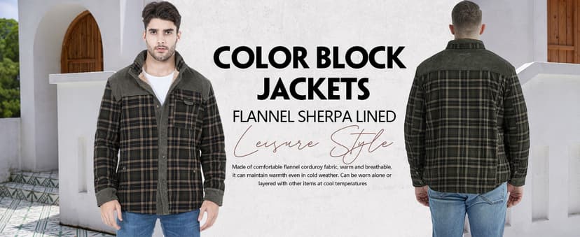 Gihuo Men's Long Sleeve Sherpa Lined Shirts Outdoor Warm Flannel Plaid Jacket Button Down Fleece Coats B0D8J55BZW