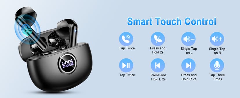 Wireless Earbuds, 2025 Bluetooth 5.3 Headphones HiFi Stereo Ear buds with ENC Noise Cancelling Mics, 40H Bluetooth Earbuds with Dual LED Display, IP7 Waterproof in Ear Earphones for Android iOS, Black