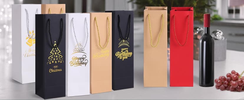 Tlenpo 20 Pack White Wine Gift Bag Set with Handles, 13.7x3.8x3.8 Inch, Kraft Whiskey Wine Bag for Valentines, Wedding, Easter, Christmas, Baby Shower, Birthday Party