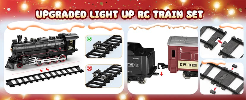 Hot Bee Train Set for Boys, Alloy Remote Control Train Sets with Steam Locomotive, Light Up Cars and Tracks, Electric Trains Set Toys for Toddler Kids, Christmas Toys Gifts for 3 4 5 6 7 8+ Year Old