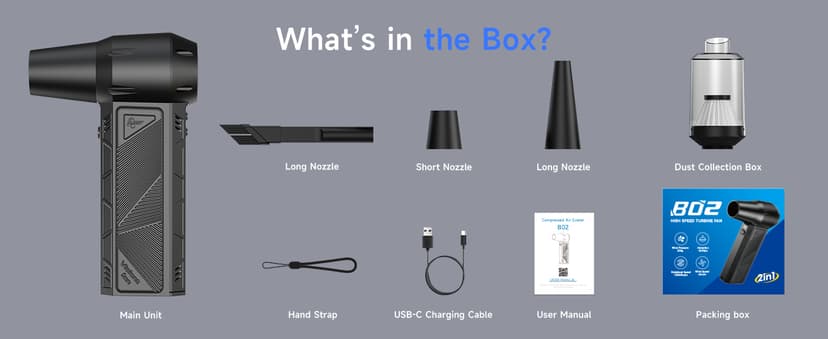 Compressed Air Duster, 150000RPM Super Power Cordless Electric Air Duster, Fast Charging Rechargeable Air Blower Vacuum Cleaner 3-Gear Adjustable for Computer, Keyboard, Car, Outdoor and Home