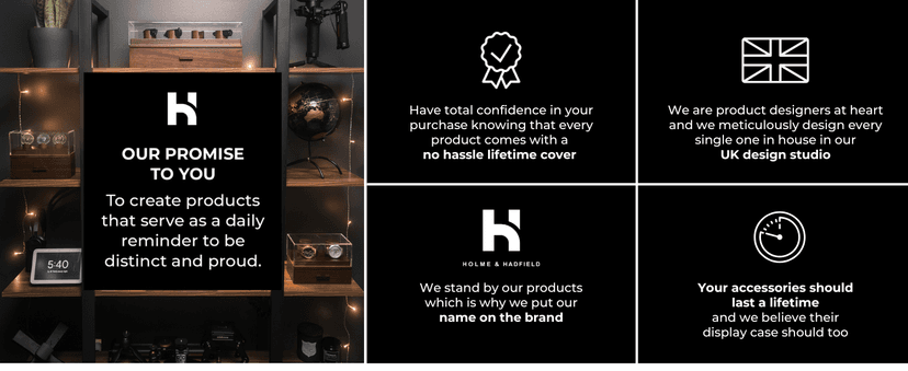 Holme & Hadfield Premium 4-Slot Wooden Watch Display Case – Handcrafted Men’s Watch Box with Accessory Drawer, Hinged Cover, Leather Lining – Birthday Gift for Collectors – Luxury Built to Last