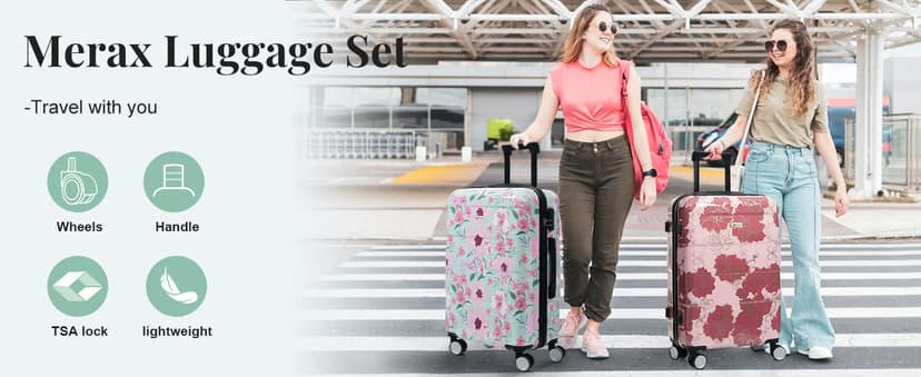 Merax 5 Piece Luggage set of printing hard shell suitcases with Double Spinner Wheels Suitcase with Lock 8" 14" 20" 24" 28"
