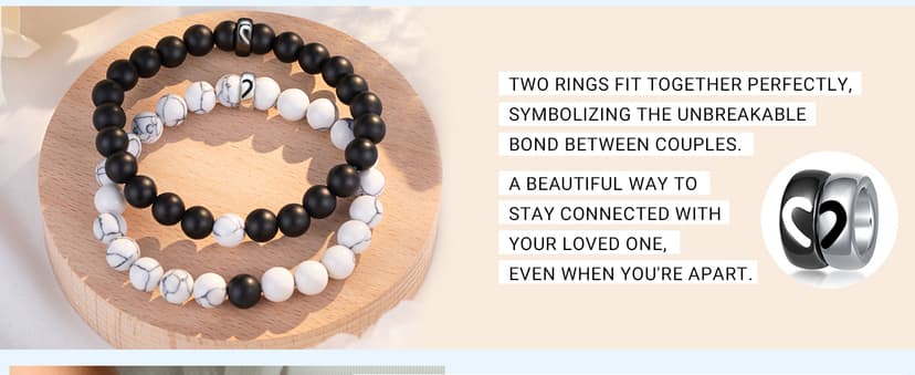 UNGENT THEM Matching Couple Ring Bracelets for Boyfriend Girlfriend Husband Wife Valentines Anniversary Birthday Engagement Gifts