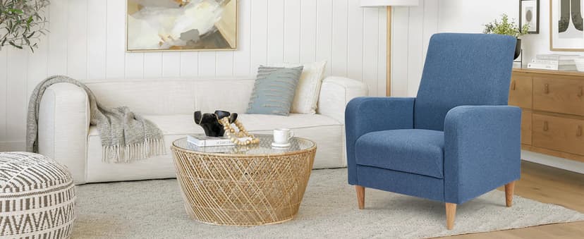 COLAMY Modern Upholstered Accent Chair Armchair with Pillow, Fabric Reading Living Room Side Chair,Single Sofa with Lounge Seat and Wood Legs, Blue