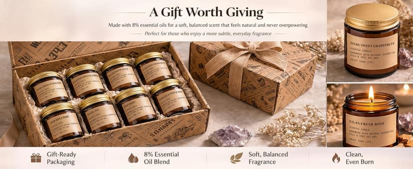 8 Pack Candles for Home Scented,Aromatherapy Jar Candle Gifts for Women, Natural Soy Wax Amber Candle Set, Scented Candles Set for Birthday Valentine Mother's Christmas Day Present
