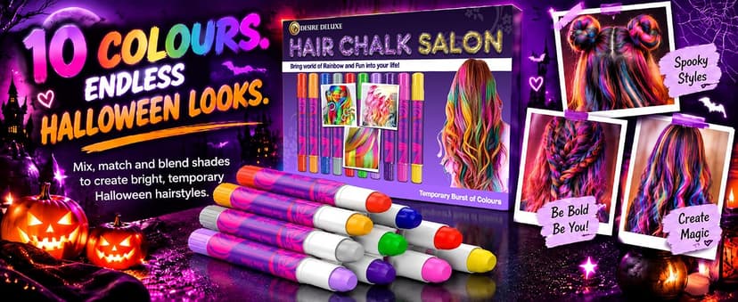 Desire Deluxe Hair Chalk for Girls Makeup Kit of 10 Temporary Colour Pens Gifts, Great Toy for Kids Age 5 6 7 8 9 10 11 12 13 Years Old, "Blue,Green,Grey,Pink,Purple
