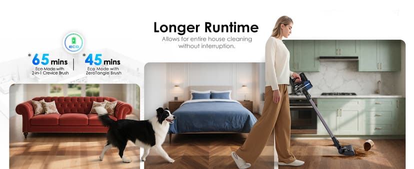 Tineco Pure ONE S30 Cordless Vacuum Cleaner, 150AW Powerful Suction, Zero Tangle Brush, Up to 65min Runtime, 6-Stage HEPA Filtration, PureCyclone Technology Stick Vacuum with Wall Mount Dock